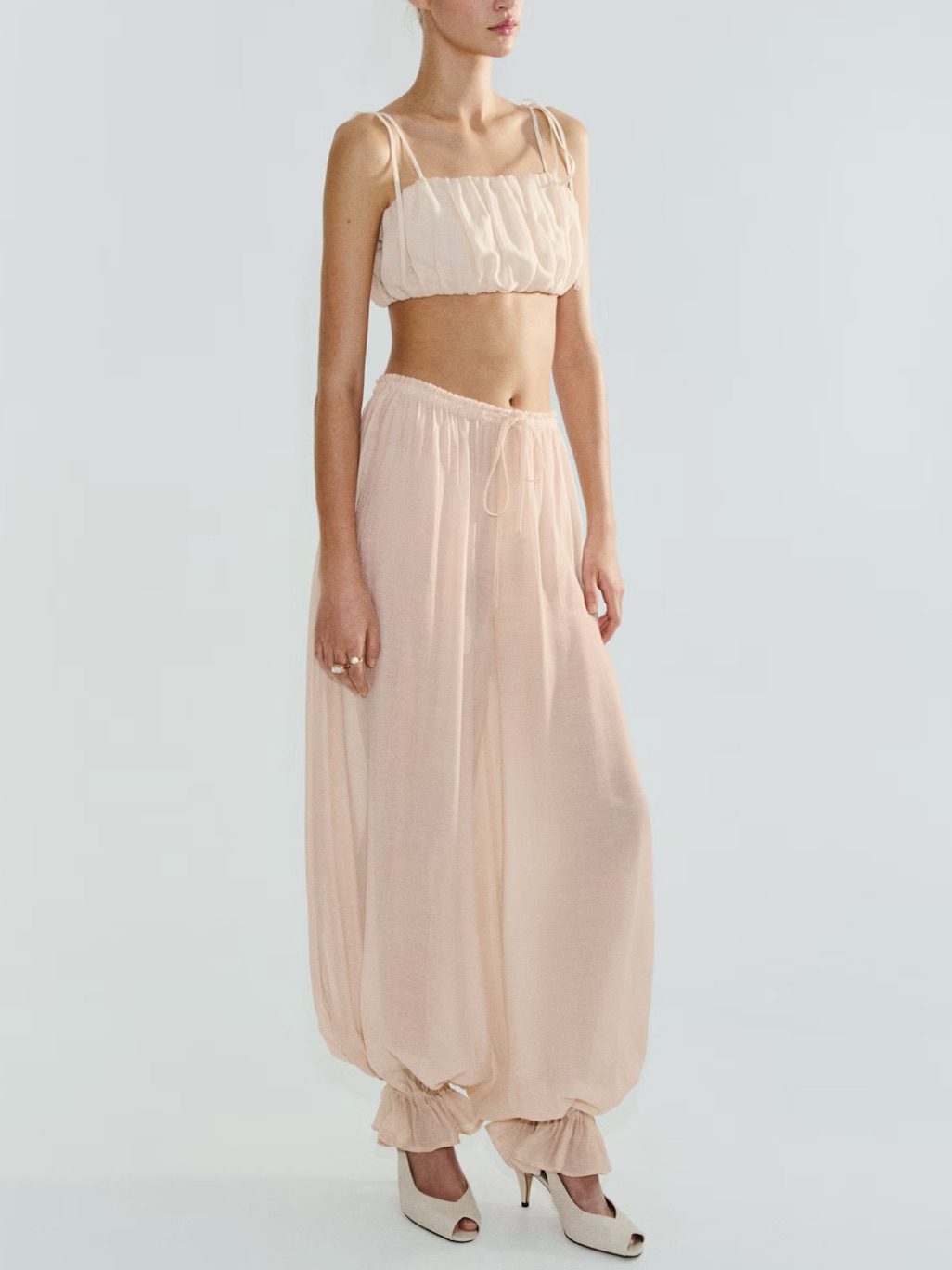 H&M 2 Piece Set Gathered Crop Top & Balloon- Leg Pants With Drawstring Nwt